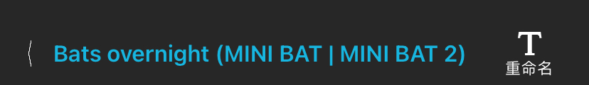 配置库中配置编辑器的最顶层信息栏。从左到右，"< Bats overnight (MINI BAT | MINI BAT 2) Rename."